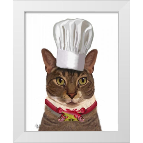 Cat Chef White Modern Wood Framed Art Print by Fab Funky