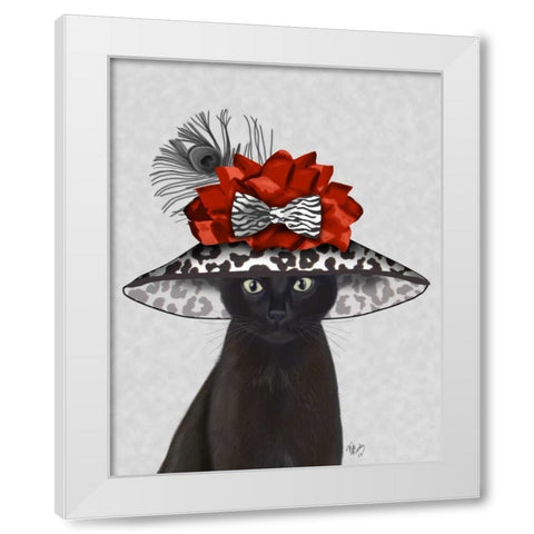 Cat, Black with Fabulous Hat White Modern Wood Framed Art Print by Fab Funky