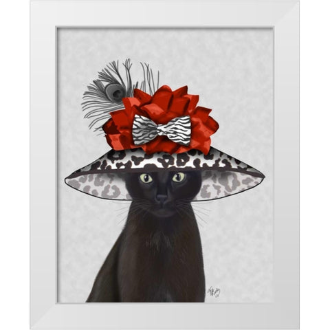 Cat, Black with Fabulous Hat White Modern Wood Framed Art Print by Fab Funky