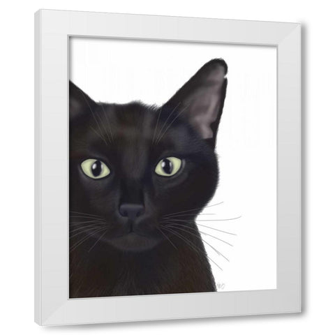 Cat, Portrait of Gus White Modern Wood Framed Art Print by Fab Funky