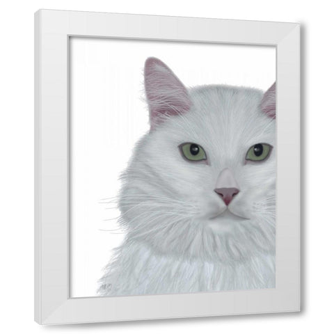 Cat, White Portrait on White White Modern Wood Framed Art Print by Fab Funky