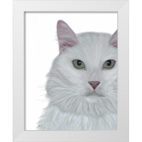 Cat, White Portrait on White White Modern Wood Framed Art Print by Fab Funky