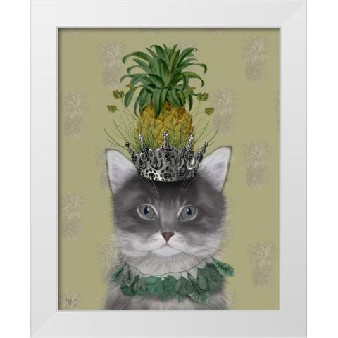 Cat, Pineapple Puss White Modern Wood Framed Art Print by Fab Funky