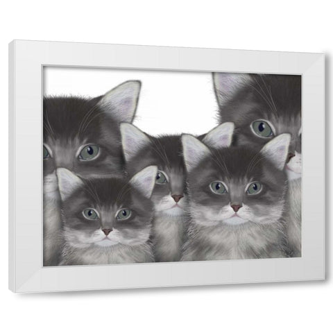 Cat Family White Modern Wood Framed Art Print by Fab Funky