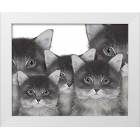 Cat Family White Modern Wood Framed Art Print by Fab Funky