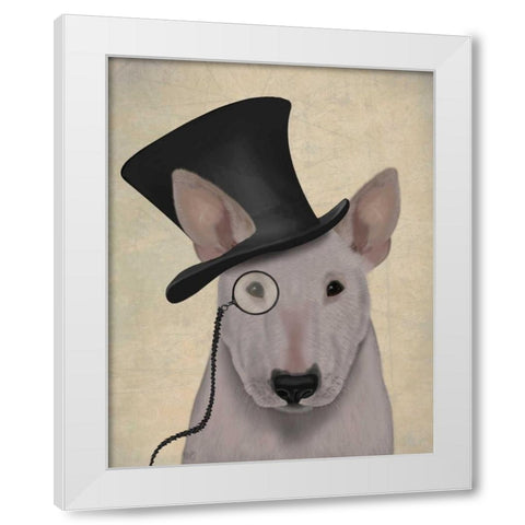 Bull Terrier, Formal Hound and Hat White Modern Wood Framed Art Print by Fab Funky