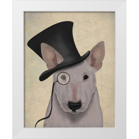 Bull Terrier, Formal Hound and Hat White Modern Wood Framed Art Print by Fab Funky