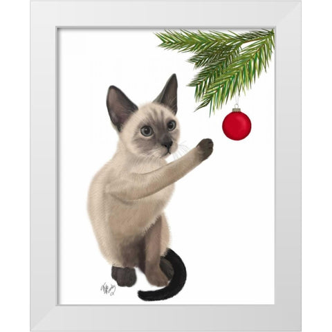 Siamese Cat and Bauble White Modern Wood Framed Art Print by Fab Funky