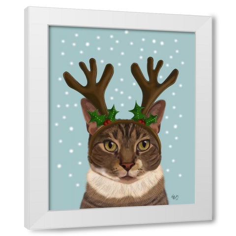 Calico Cat and Antlers White Modern Wood Framed Art Print by Fab Funky