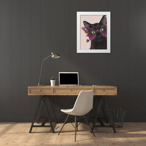 Cat and Flower Glasses White Modern Wood Framed Art Print by Fab Funky
