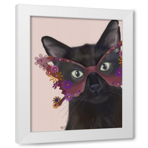Cat and Flower Glasses White Modern Wood Framed Art Print by Fab Funky