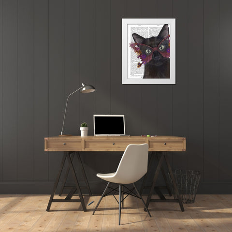 Cat and Flower Glasses White Modern Wood Framed Art Print by Fab Funky