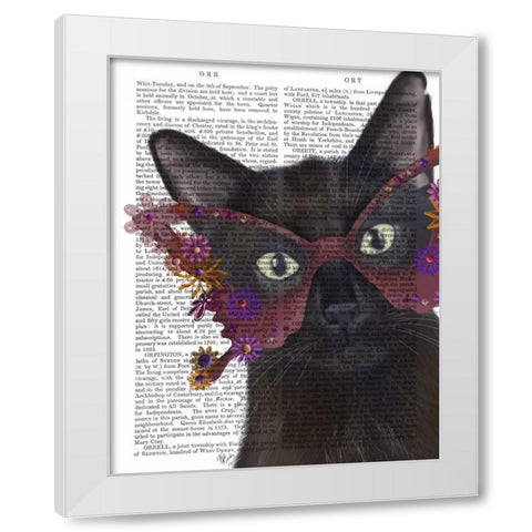 Cat and Flower Glasses White Modern Wood Framed Art Print by Fab Funky