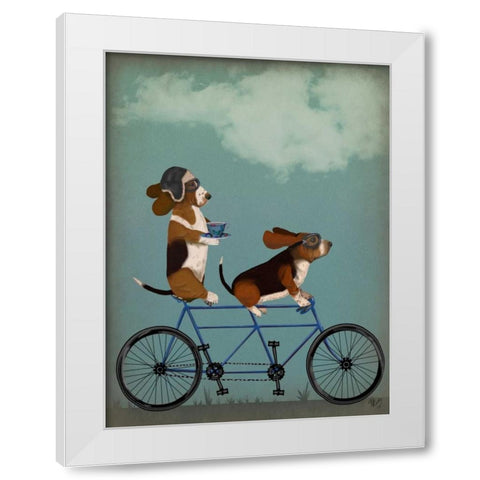 Basset Hound Tandem White Modern Wood Framed Art Print by Fab Funky