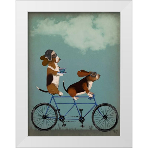 Basset Hound Tandem White Modern Wood Framed Art Print by Fab Funky