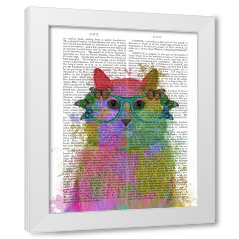 Rainbow Splash Cat 3, Portrait White Modern Wood Framed Art Print by Fab Funky