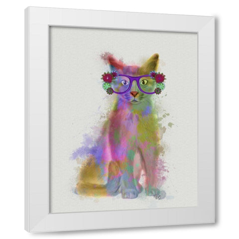 Cat Rainbow Splash 5 White Modern Wood Framed Art Print by Fab Funky