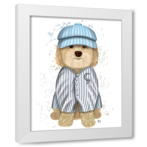 Cockerpoo Baseball White Modern Wood Framed Art Print by Fab Funky