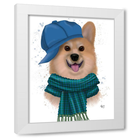 Corgi Baseball Hat and Scarf White Modern Wood Framed Art Print by Fab Funky