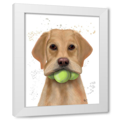 Yellow Labrador and Tennis Balls White Modern Wood Framed Art Print by Fab Funky