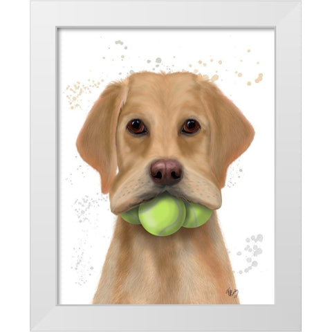 Yellow Labrador and Tennis Balls White Modern Wood Framed Art Print by Fab Funky