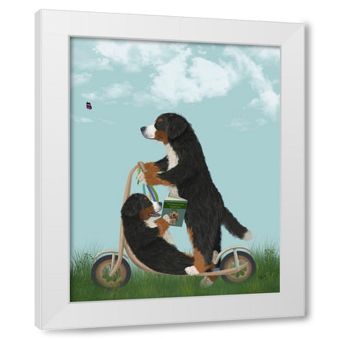 Bernese Scooter White Modern Wood Framed Art Print by Fab Funky