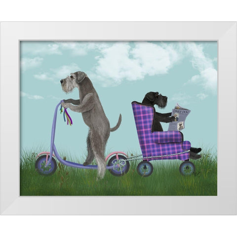Schnauzer Scooter White Modern Wood Framed Art Print by Fab Funky