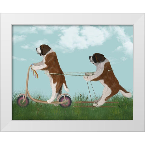 StBernard Scooter White Modern Wood Framed Art Print by Fab Funky