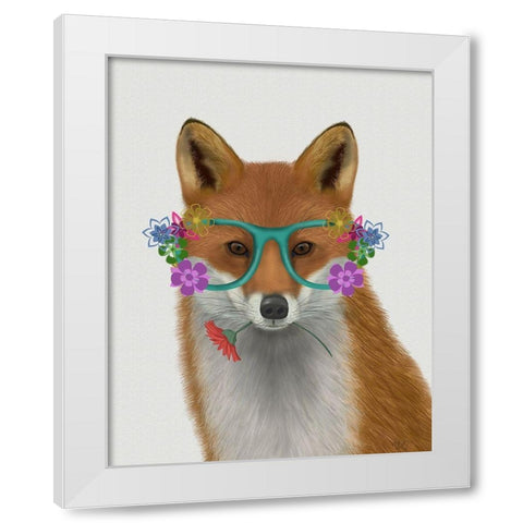 Fox and Flower Glasses White Modern Wood Framed Art Print by Fab Funky