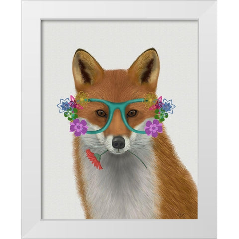 Fox and Flower Glasses White Modern Wood Framed Art Print by Fab Funky