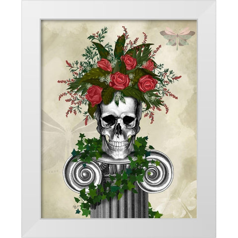 Skull with Roses and Berries White Modern Wood Framed Art Print by Fab Funky