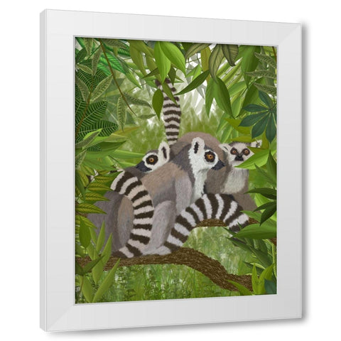 Lemur Family in Canopy White Modern Wood Framed Art Print by Fab Funky