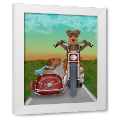 Airedale Chopper and Sidecar White Modern Wood Framed Art Print by Fab Funky