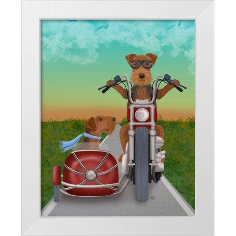 Airedale Chopper and Sidecar White Modern Wood Framed Art Print by Fab Funky