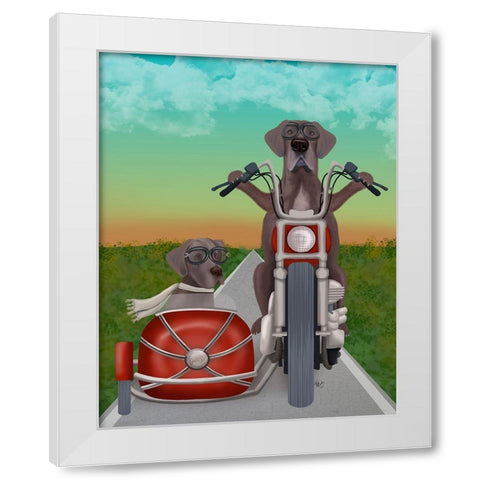 Great Dane Chopper and Sidecar White Modern Wood Framed Art Print by Fab Funky