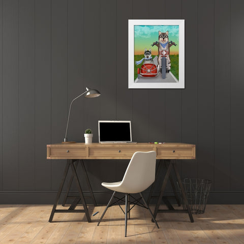 Husky Chopper and Sidecar White Modern Wood Framed Art Print by Fab Funky