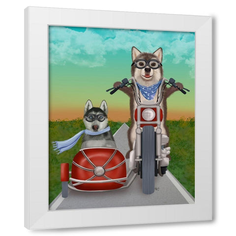 Husky Chopper and Sidecar White Modern Wood Framed Art Print by Fab Funky