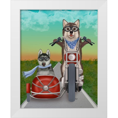 Husky Chopper and Sidecar White Modern Wood Framed Art Print by Fab Funky