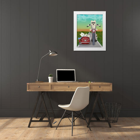 Westie Chopper and Sidecar White Modern Wood Framed Art Print by Fab Funky