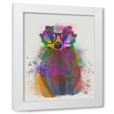 Badger Rainbow Splash White Modern Wood Framed Art Print by Fab Funky