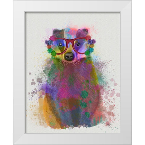 Badger Rainbow Splash White Modern Wood Framed Art Print by Fab Funky