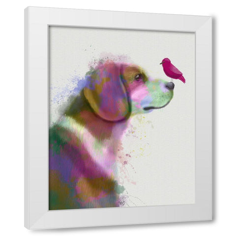 Beagle Rainbow Splash White Modern Wood Framed Art Print by Fab Funky