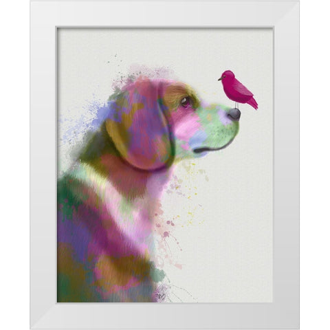 Beagle Rainbow Splash White Modern Wood Framed Art Print by Fab Funky