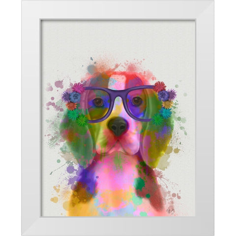 Beagle Rainbow Splash 2 White Modern Wood Framed Art Print by Fab Funky