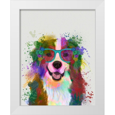 Bernese Rainbow Splash White Modern Wood Framed Art Print by Fab Funky