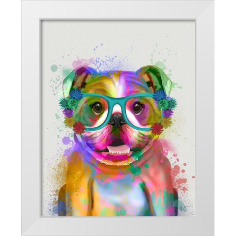 English Bulldog Rainbow Splash White Modern Wood Framed Art Print by Fab Funky