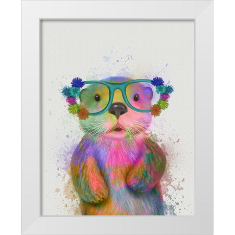 Otter Rainbow Splash White Modern Wood Framed Art Print by Fab Funky