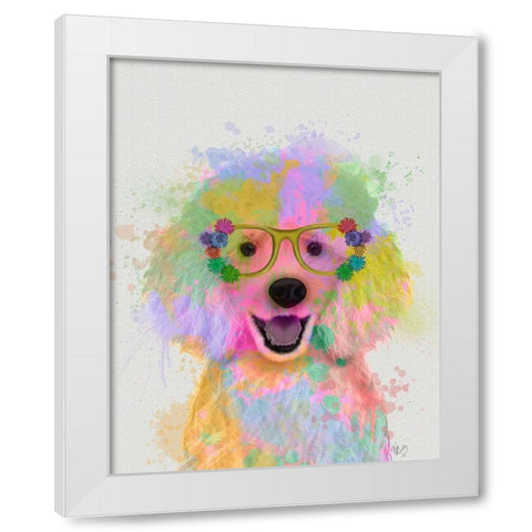 Poodle Rainbow Splash White Modern Wood Framed Art Print by Fab Funky