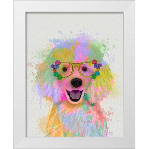 Poodle Rainbow Splash White Modern Wood Framed Art Print by Fab Funky