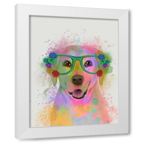 Yellow Labrador Rainbow Splash White Modern Wood Framed Art Print by Fab Funky